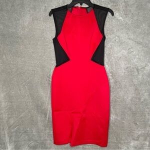 NWT Bisou Bisou Michele Bohbot Red Dress with Black Mesh Colorblock Size 4